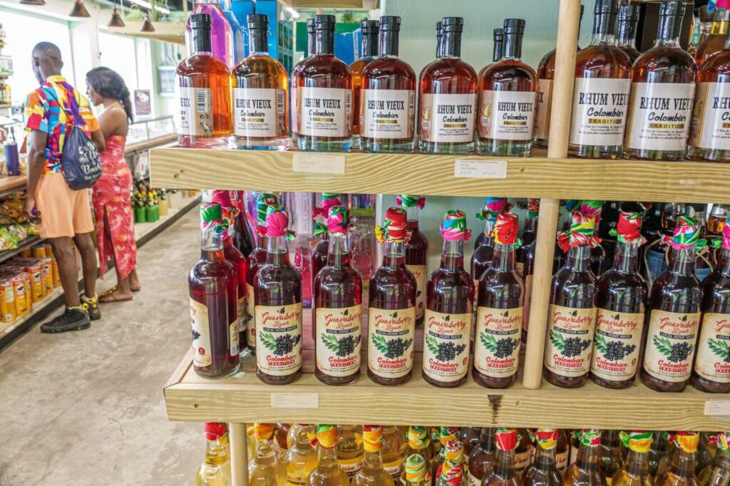 Rum bottles and local spirits on display during the St. Maarten Distilleries Tour.